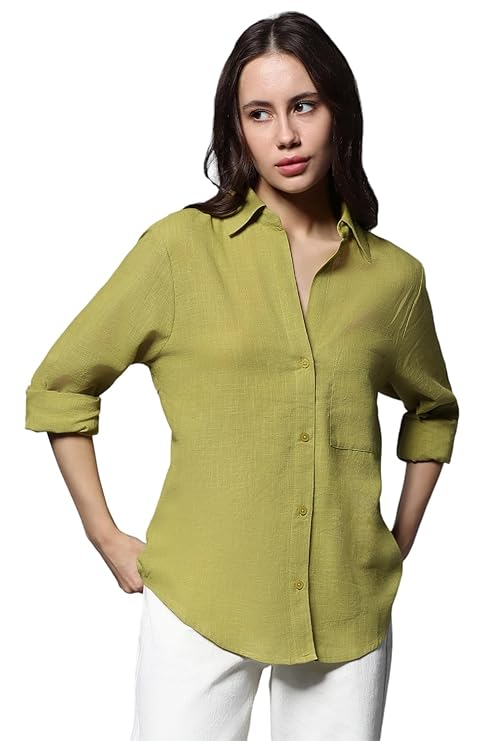 Classic Oversized Spread Collar Long Sleeves Cotton Casual Shirt (Medium)