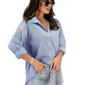 Women Striped Shirt,Oversized Cotton Shirt for Women ( Medium)