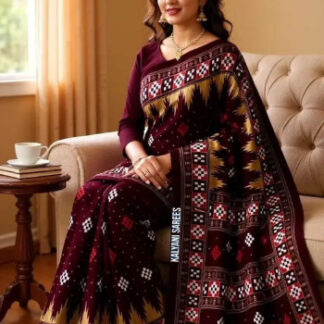 Printed Sambalpuri Pure Cotton Saree (Multicolor)